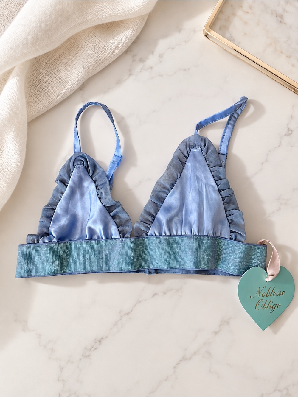 NWT Noblesse Oblige Chiffon Satin Unicorn Elastic Bralette Blue Sz Small